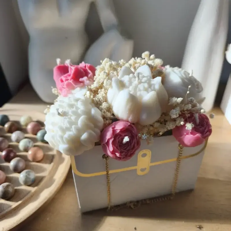 Bouquet de bougies rose et blanc.